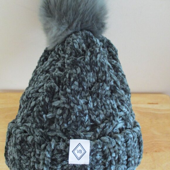 Vera Bradley SOFT Knit Chenille Pom Pom Beanie Hat. Green - Picture 2 of 11